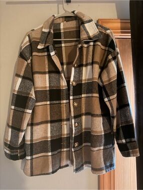 Plaid Button-Up Shacket in Brown and Black